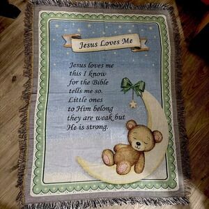 Collections Etc Children's Jesus Loves Me Tapestry Throw Blanket Nursery